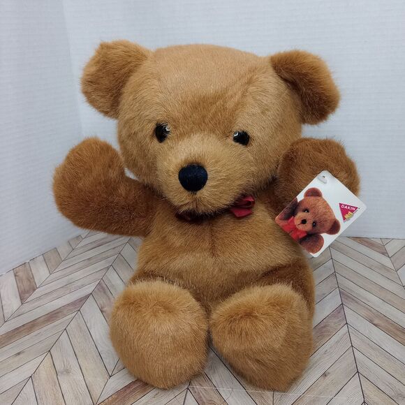 Applause Cuddles Bear Vintage Brown Teddy Stuffed Animal Toy 14 Inch Red Bow - Picture 1 of 9